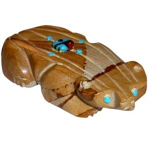 D.V. Delvin Leekya Zuni Hand Carved Picture Sandstone Frog Fetish Turquoise